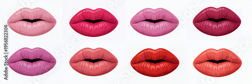 Various shades of lipstick on lips in different colors makeup cosmetics beauty