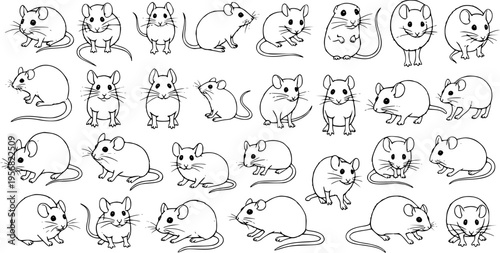 Collection of Cute Hand-Drawn Mouse Illustrations in Various Poses