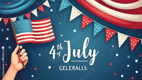 Vector 4th of July celebration banner with American flag