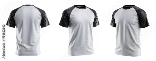 White and black short sleeve t shirts on white background