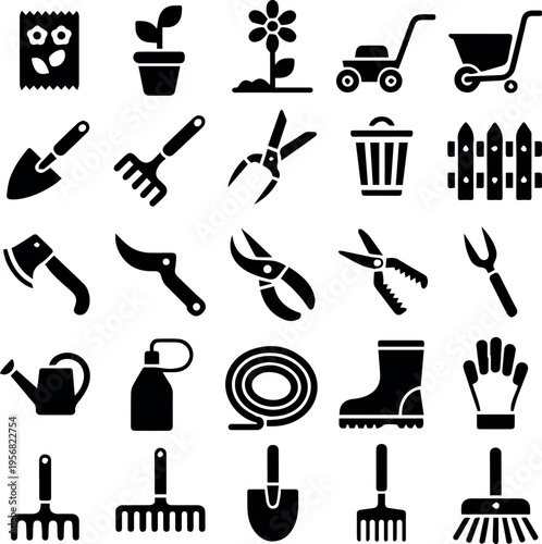 Pruning and cutting tools icon collection