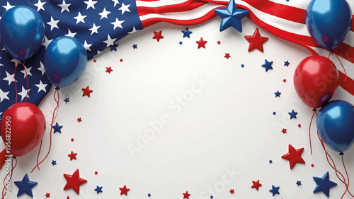 Patriotic border frame with American flag, balloons, and stars vector