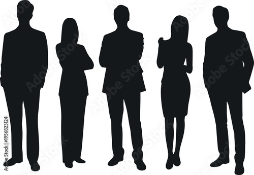 Business silhouettes standing in a row