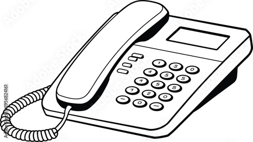 Landline telephone vector illustration, classic office desk phone line art, retro 