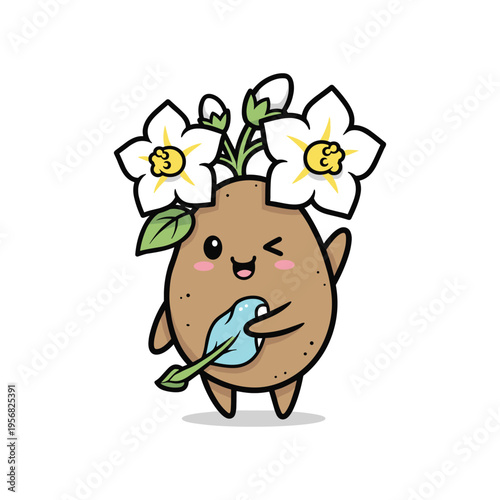 Fotografía Cute Potato Character Floral Wreath Commercial