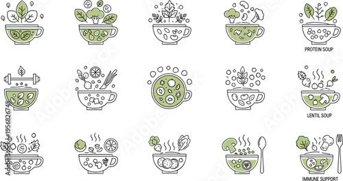 Hand Drawn Fresh Salad Bowl Illustration Set with Vegetables, Avocado, Eggs, Herbs, and Healthy Food Doodle Designs