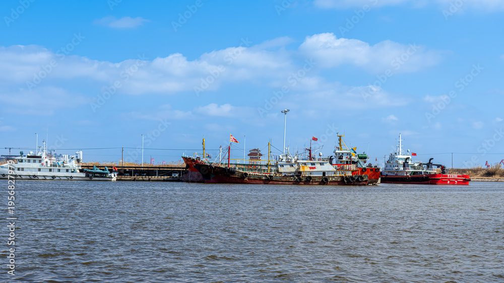 Fototapeta premium Gateway at the Yangtze river mouth - Qidong Harbour