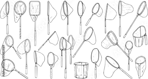 Hand-Drawn Collection of Fishing Nets: Vector Illustration