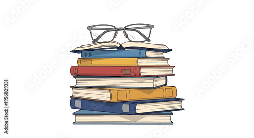 Bild auf Leinwand Stack of books with glasses on top.