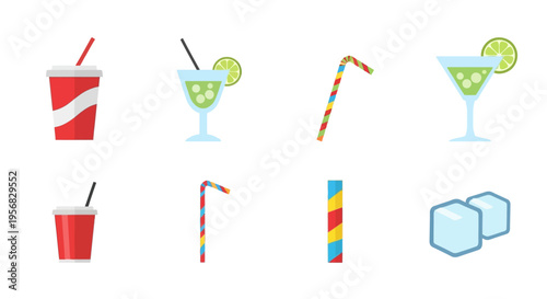 Colorful drinks and cocktail accessories.