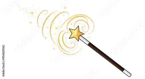 Magic wand with shining golden star.