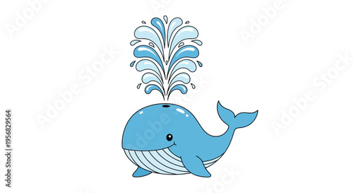 Blue cartoon whale blowing water high.