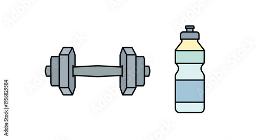 Dumbbell and water bottle fitness tools.
