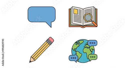 Education icons with book and globe.