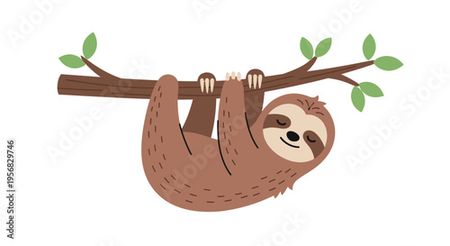 Brown Sloth Hanging Upside Down.