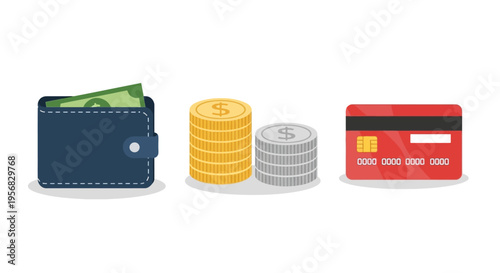 Wallet with money and credit card.