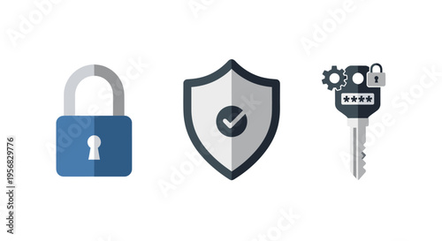 Security icons lock shield key.