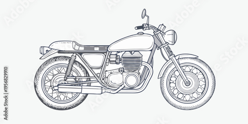 Sketch of a classic motorcycle detailed line art illustration