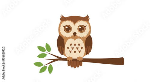 Brown Owl Sitting on Branch Tree.