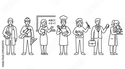 Diverse Professions And Careers In Black And White