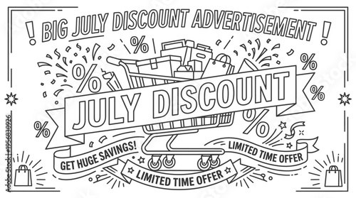 July Discount Advertisement with Shopping Cart