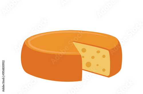 オレンジ色の外皮に包まれた円形のチーズをカットしたシンプルなイラスト素材