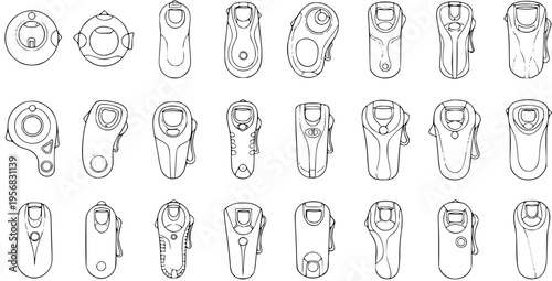 Collection of Conceptual Device Designs in Line Art Style