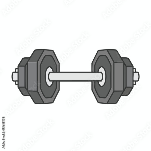 Gray barbell with octagonal weights and silver bar, isolated on white