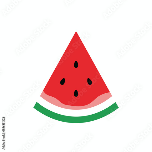 A red wedge of watermelon with black seeds and green rind