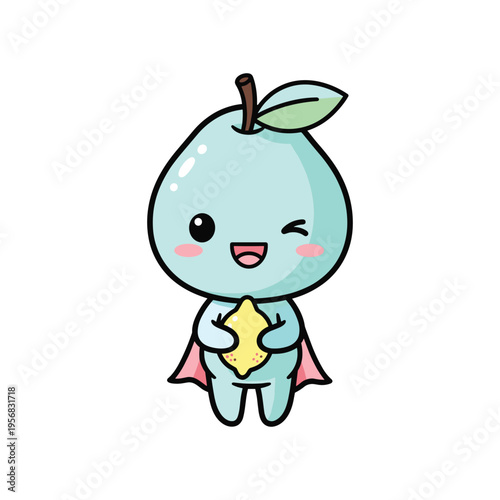 Pear Character Superhero Holding Lemon Commercial Art