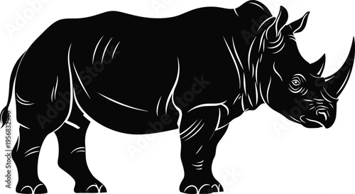 Black rhinoceros silhouette illustration isolated vector design showcasing detailed wildlife animal form for safari theme branding decoration and creative projects