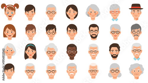 Comprehensive grid of diverse human faces representing a wide range of ages, genders, ethnicities, and personal styles.