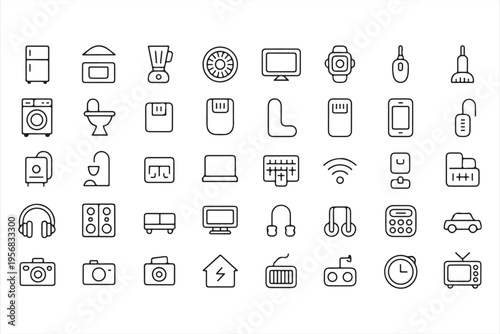 Collection of household appliance icons for kitchen electronics and home equipment design