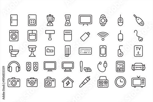 Household appliance symbol set for kitchen equipment and home technology design