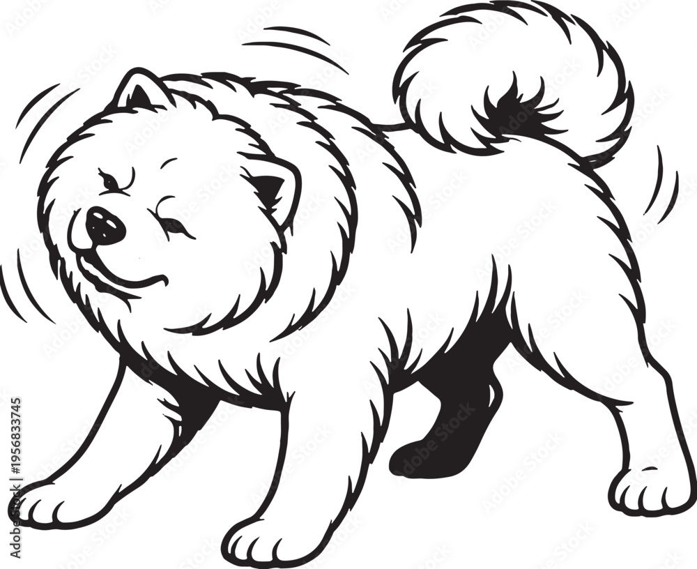 Obraz premium Chow Chow shaking full body black and white line art illustration