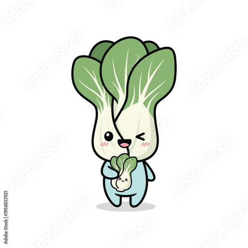 Bok Choy Character Holding Baby Vegetable Cartoon Foodlicensing
