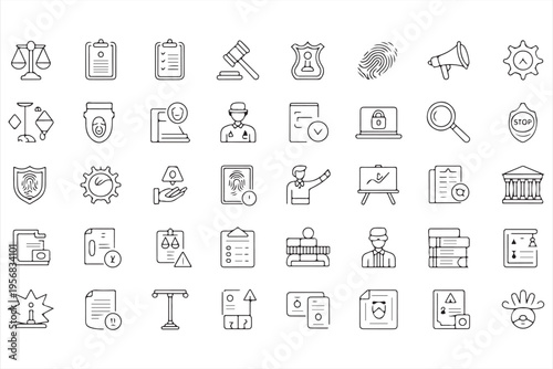 Legal and Justice Icon Set with Court Law and Security Symbols
