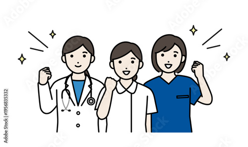 ガッツポーズをする女性医療従事者