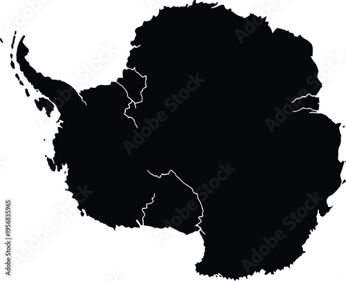 Detailed black silhouette map of the antarctica continent on a white background