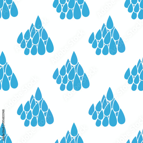Seamless pattern of blue water drops on a white background