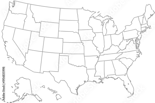 Outline map of the united states showing all fifty states on a white background.