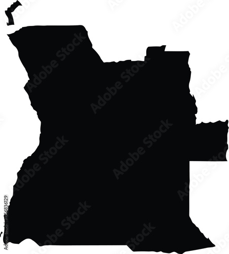 Black silhouette of the map of angola including the exclave of cabinda on a white background