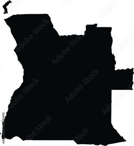 Black silhouette map of angola showing its geographical borders on a white background