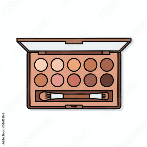 Open eyeshadow palette with ten shades and dual-ended applicator brush