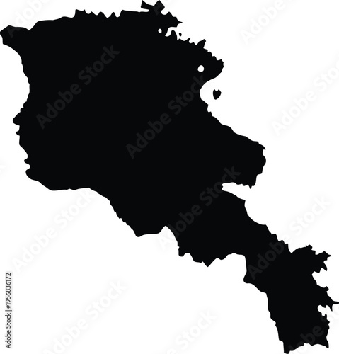 Black silhouette map of the country of armenia isolated on a plain white background