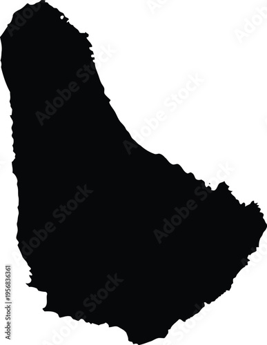 Black silhouette map of the island of barbados isolated on a white background for design.