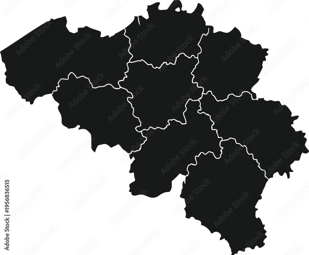 Fototapeta premium Black silhouette map of belgium with white dashed lines showing provincial boundaries