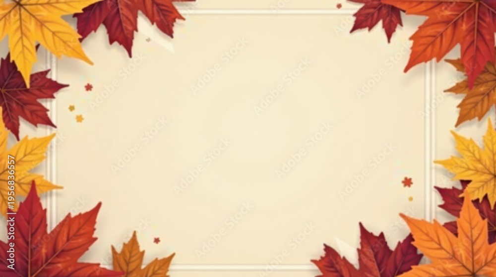 Fototapeta premium Autumnal Leaves Frame with Blank Cream-Colored Center for Seasonal Designs and Fall-Themed Projects