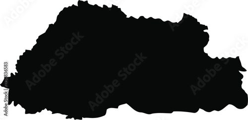 Solid black silhouette map of the kingdom of bhutan isolated on a plain white background