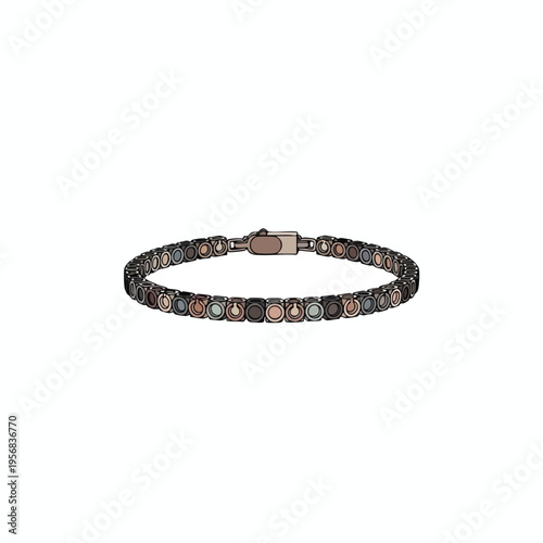 Flat lay of a bracelet with interlocking circular links and a clasp